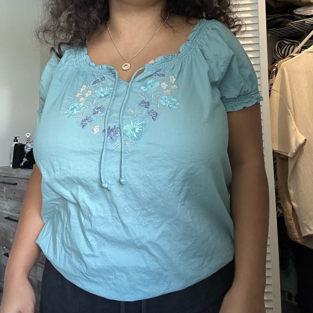 Embroidered Blue Top